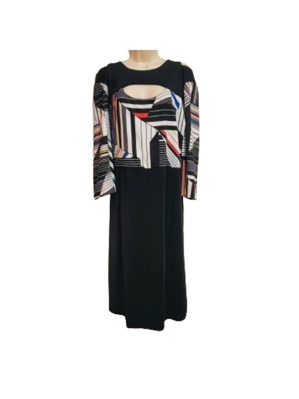 Jete Black Geometric Colorblock Midi Dress 3X Large